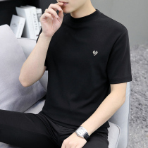 2021 Winter new short sleeve half high collar sweater mens embroidery Korean version of the inside slim T-shirt bottoming sweater tide