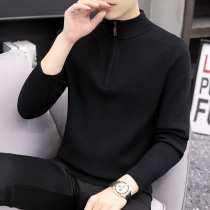 Turtleneck Sweater Men's Fall Winter 2021 New Korean Fashion Slim Fit with Zipper Backing Shirt Youth Knitted Shirt