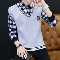 Autumn Long Sleeve Shirt Sweater Mens Fake Two Shirt Body Shirt Thin base shirt Teen Coats