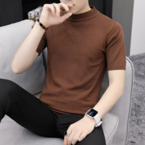 Spring and autumn season semi-turtleneck base sweater Mens short-sleeved sweater mens clothing Korean version of the trend half-sleeve t-shirt line