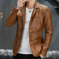 Mens Leather 2021 Winter Casual Leather Jacket Korean Slim Machine Clothing Mens Fashion Handsome Mens Fashion Handsome Fashion Lapel Coats