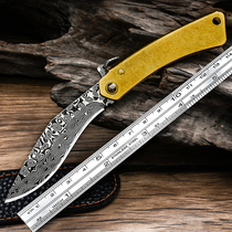 Wolf black damascus steel folding knife portable mini machete cutting edge handmade pocket Nagao Dingju Fat Houshou