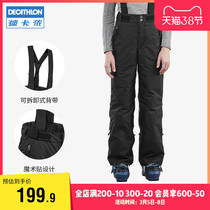 Decathlon childrens ski pants thickened waterproof and warm boys and girls veneer loose cotton pants with KIDK
