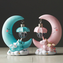 Creative gifts to send girlfriend girl heart fall-proof cute resin moon unicorn desktop light bulb decorative ornaments