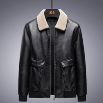 Fat motorcycle leather men Spring and Autumn plus fat plus size loose trend casual Puskin jacket mens lapel coat