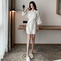 Sleeping Robe Woman Spring Summer Fall Middle Sleeve Thin Ice Silk Bridal 2022 New White Silk Sexy Pyjamas Dress Dress