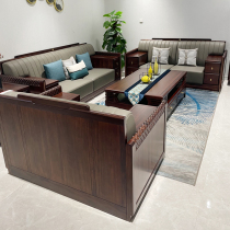 New Chinese style solid wood sofa modern minimalist Chinese style Zen small apartment villa living room black gold wood high-end furniture