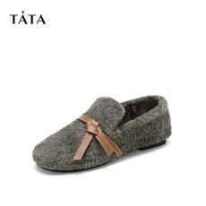Tata/他她2019冬专柜同款平底毛鞋棉鞋羊毛皮绒里单鞋JFG01DM9