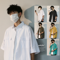 Shirt mens short-sleeved fashion pocket summer jacket thin Hong Kong style Japanese loose white lazy wind ruffian handsome shirt