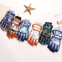 Childrens ski gloves autumn and winter boys and girls waterproof cold and velvet thickened winter students ride to keep warm