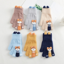 Childrens gloves winter warmth plus velvet cute cartoon tiger knitted boys and girls little children cute fashion soft