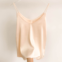 White silk small camisole womens summer wear outside and inside v-neck black bottoming pink acetate satin top