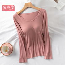 Spring and autumn pajamas tops women with chest pads Mordell long-sleeved cup covers one-piece bra yoga loungewear to wear a single piece