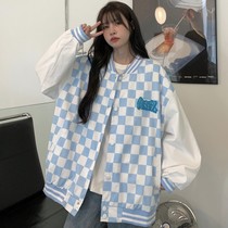 vintage checkerboard coat women autumn and winter loose ins lazy wind bf padded cotton hiphop baseball suit