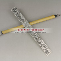 Antique old old seedling silver white copper paperweight paper ruler Zhenzhen town relief flower and bird pomegranate single price