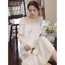 High-end pajamas womens French retro lace hollow loose long section can be worn outside long-sleeved night dress womens summer thin section