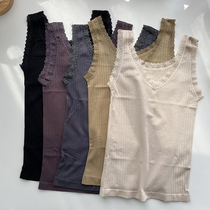 Youth sashimi v collar vest lace lace slim fit without sleeves Warm Underwear Pure hair loops outside wearing undercoat 21163