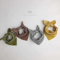 Double-sided with one top two ~ Korean childrens plaid square scarf boys and girls small scarf cotton linen soft scarf tide