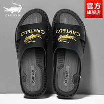 Crocodile Slippers Mens Summer Genuine Leather Non-slip Soft Bottom Outside Wearing Trendy Summer Outside Headlayer Bull Leather Male