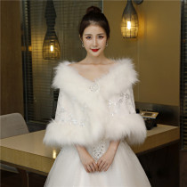 Wedding shawl winter 2021 New Bride wedding warm cloak dress cape coat Korean version of large size imitation fur