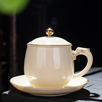 Sheep jade ceramic gold Office tea cup with lid drinking cup Mug Coffee Cup personal gift box