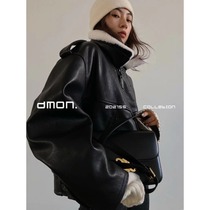  DMON 2021 autumn and winter new Zealand J mouth sheepskin wallet cotton lamb wool collar leather leather jacket female