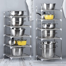 Kitchen pot storage rack Pot rack Multi-layer stainless steel kitchen shelf washbasin shelf 2-8 layers send hooks
