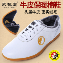 Wujitang soft cowhide Taiji shoes women mens cotton shoes plus velvet practice shoes martial arts shoes beef tendon autumn winter warm plus Velvet