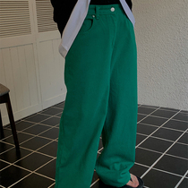 R1DGE Tide Cards Straight Drum Green Jeans Men And Women 2022 Spring Summer Brief Blue Loose Broadleg Casual Long Pants