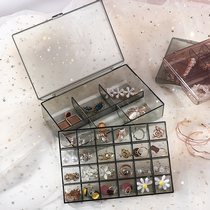 Grid jewelry earring storage box with lid dust-proof ring display box Large-capacity jewelry portable box display stand