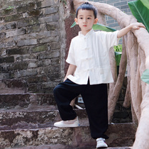 Rice ball remember Chinese style children Tang suit boys summer cotton linen short sleeve coat children Hanfu retro costume childrens clothing