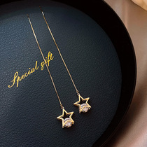 Personality pentagram ear pendant female Korean temperament Long earrings Jane about lukewarm wind and thin zircons Earrings Accessories