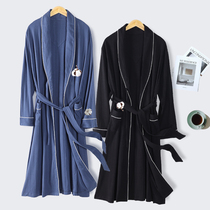 Mens pajamas nightgown spring and autumn new pure cotton youth mens long-sleeved medium-long Japanese yukata bathrobe cotton summer