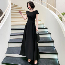 Black small evening dress womens new banquet temperament socialite high-end dress high-end texture long birthday graduation dress