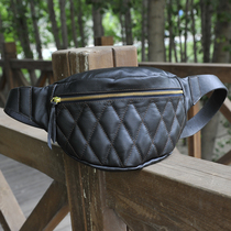 Retro first layer cowhide leather locomotive running bag men and women Universal riding chest bag dumpling bag diamond-shaped grid oblique cross leather bag