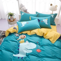 Childrens 60 cotton embroidery parent-child four-piece set Male and female children on and off the bed Single three-piece set of childrens quilt cover 1 2m