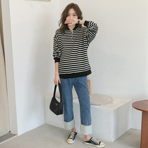 Pregnancy Woman Dress Spring New Korean Version Striped THIN ROUND COLLAR CLOTHING FOREIGN AIR TEMPERAMENT CHAUMA EARLY SPRING BLOUSES