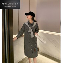 MORGOMON maternity dress to send streamer plaid skirt vintage dress breastfeeding long skirt LL0823
