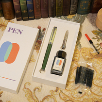 Morandi student calligraphy positive posture practice pen gift box set sign pen male and female dark tip metal ink pen