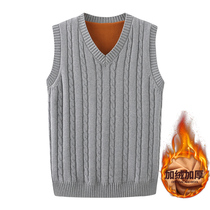 Thickened and velvet sleeveless sweater vest men's v-neck knitted waistcoat warm wool waistcoat sweater waistcoat sweater