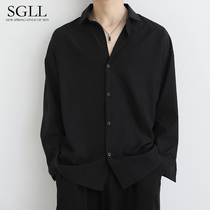 Black shirt mens long-sleeved Korean version of the trend ruffian handsome dk mens coat summer thin casual mens white shirt