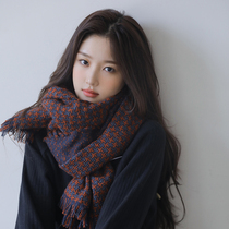 Scarf Women Winter Retro Small Fragrant Style Pinch Thickened Korean chic Joker Weaving Wool Shawl Shawl Wigan Men