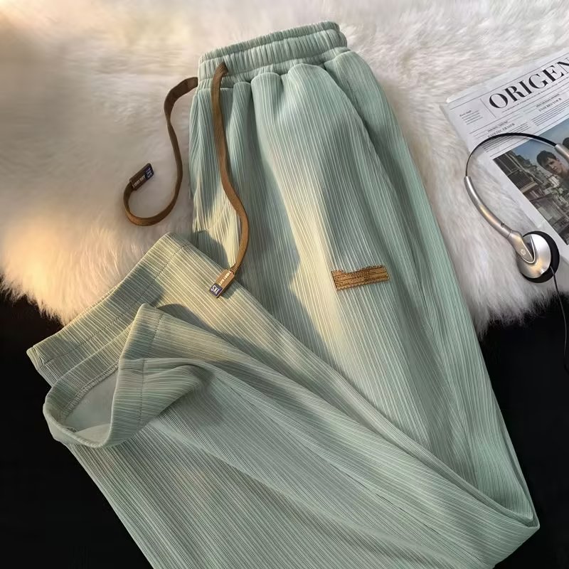 Ice Silk Straight Tube Pendant Pants for Men's Summer Thin High Grade Wide Leg Pants Design Trendy Brand Loose Casual Pants