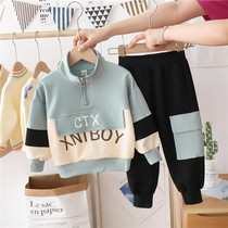 Boy set spring and autumn 2021 New Baby splicing color Korean version of two-piece Sports foreign gas small children tide