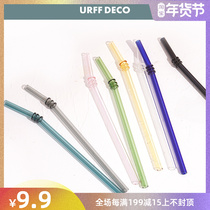 URFF DECO) colored summer glass straws environmentally friendly High Borosilicate resistant to cold and heat and environmental protection 2 brushes