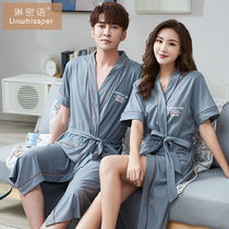 Summer lovers sleepwear ladies short sleeve thin section pure cotton medium long mens all-cotton sleepwear summer bathrobe home clothes