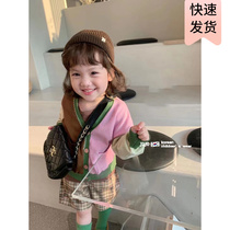 Korean childrens clothing girl sweaters cardio-hoodie 2022 spring dress new trendy foreign air collared cardio-weaters children blouses