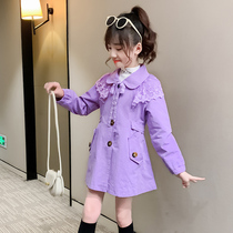 Girls trench coat Korean version of 2022 new children's foreign style spring princess spring dress little girl long children's coat tide