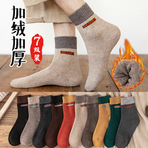 Socks mens autumn and winter socks warm Terry plus velvet thickened letter Cotton Sweat and deodorant stockings winter