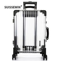 Swiss Army Knife SUISSEWIN Trunk Aluminum Frame Universal Wheel Net Red Small 20-inch suitcase Women Transparent Box